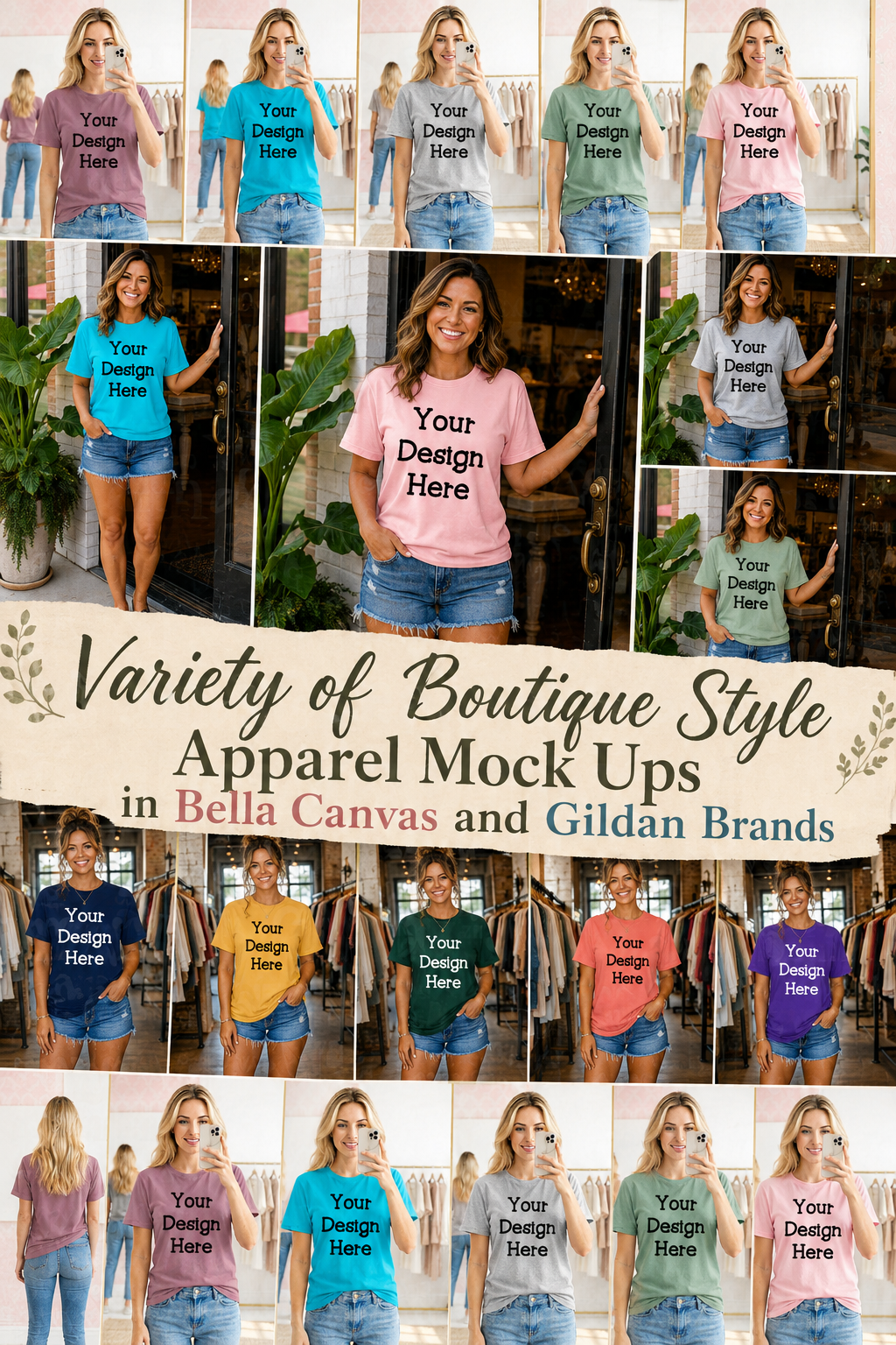 Variety of Boutique Style Apparel Mock Ups (Bella Canvas and Gildan Brands)