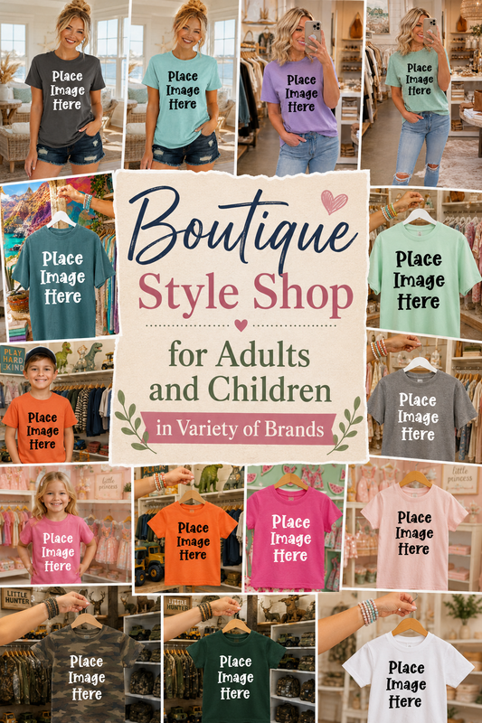 Variety of Boutique Style Shop Adult and Children Apparel Mock Ups (Various Brands)