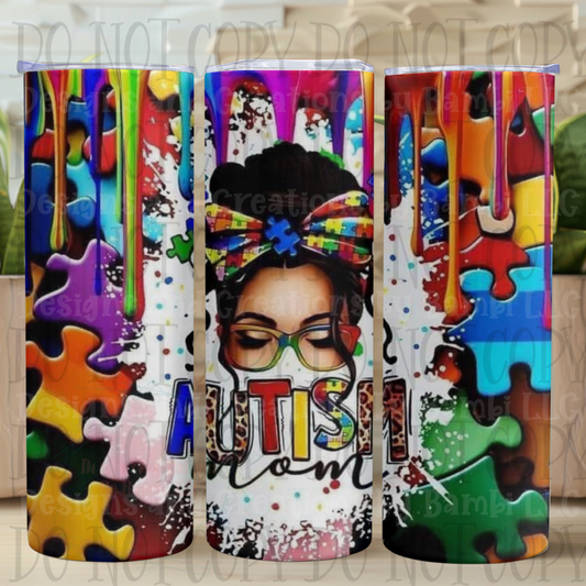 Bright Color Puzzle Autism Mom 20 oz Skinny Sublimation Tumbler