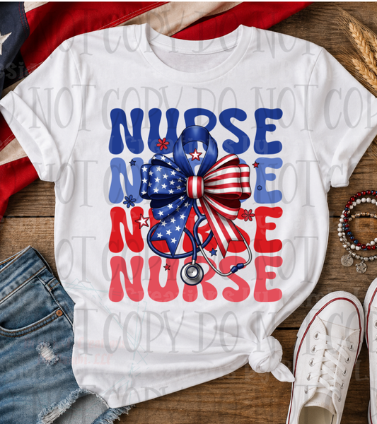 Bubble Font Stacked Patriotic Nurse