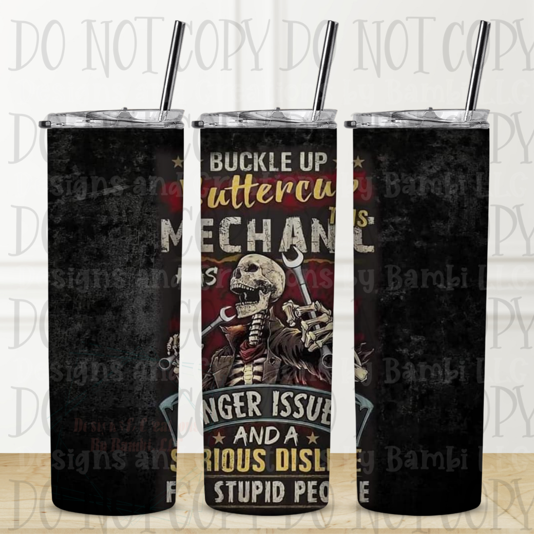 Buckle Up Mechanic 20 oz Skinny Sublimation Tumbler