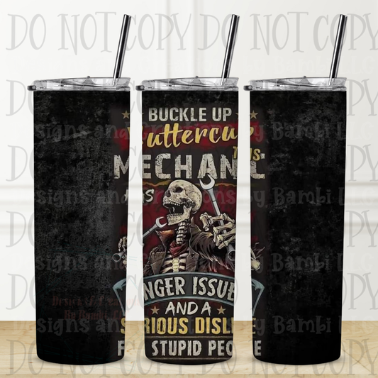 Buckle Up Mechanic 20 oz Skinny Sublimation Tumbler