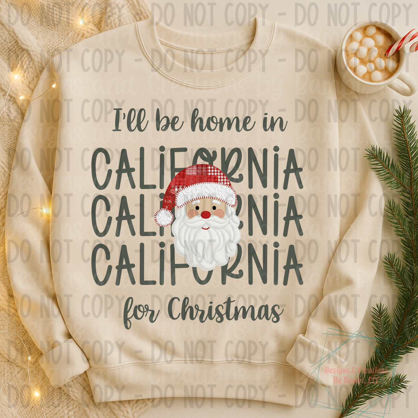 I'll Be Home in States Santa Face with Sage Green Font Digital Bundle