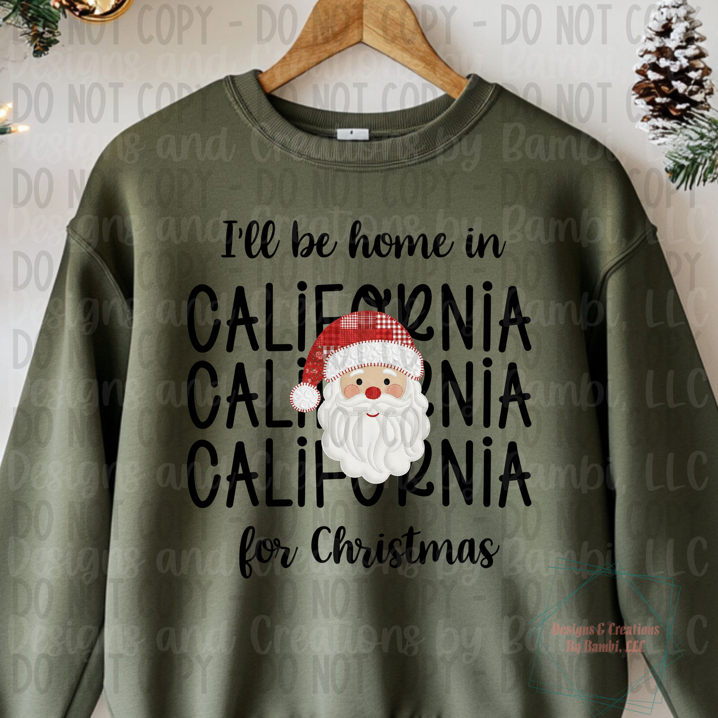 I'll Be Home in States Santa Face with Black Font Digital Bundle
