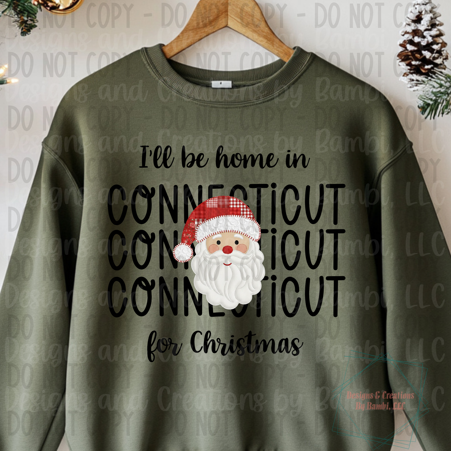 I'll Be Home in States Santa Face with Black Font Collection