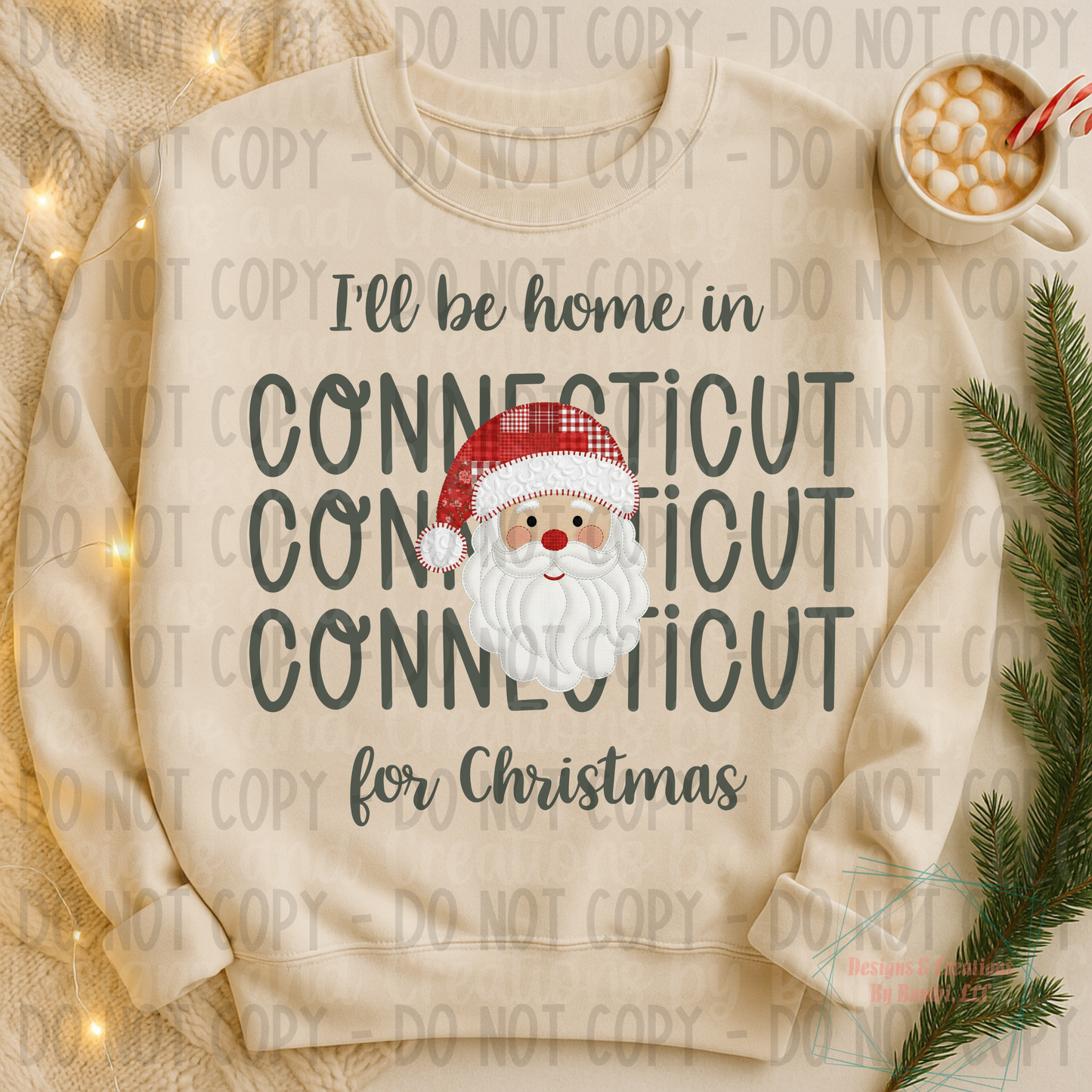 I'll Be Home in States Santa Face with Sage Green Font Digital Bundle