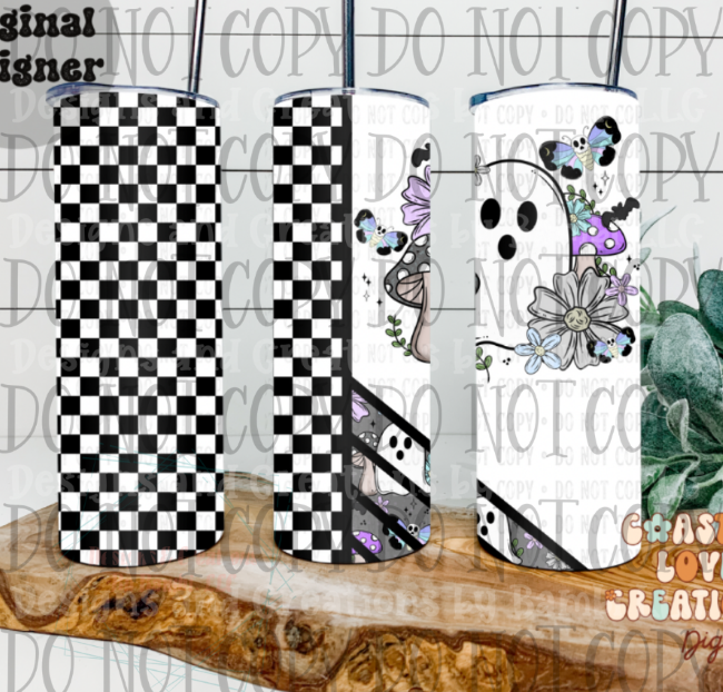 Checkered and Spooky Ghost 20oz Skinny Sublimation Tumbler