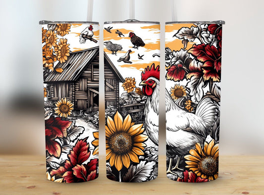 Chicken and Sunflowers 20 oz Skinny Sublimation Tumbler