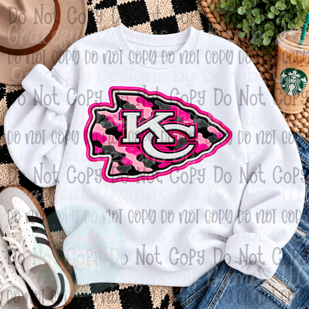 Faux Embroidered Pink Camo Mascot Football Collection Version 1