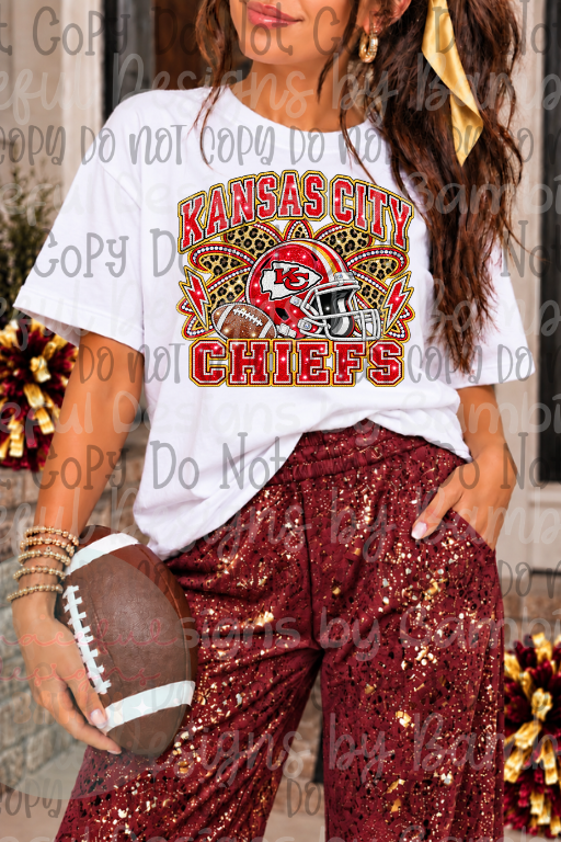 Faux Embroidery- Glitter Leopard Bow-Helmet Football Collection