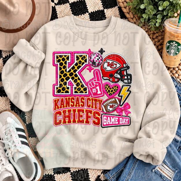 Faux Embroidered Leopard Team Letter with Helmet Football Collection