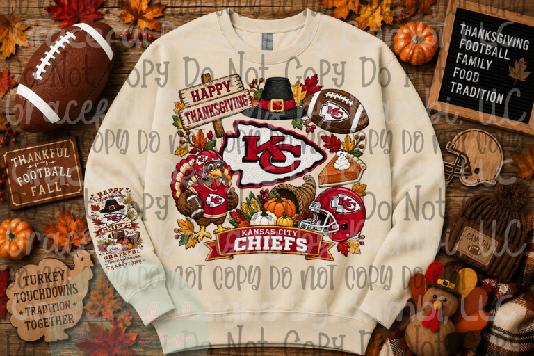 Faux Embroidery Thanksgiving Football Collection (Front/Sleeve)