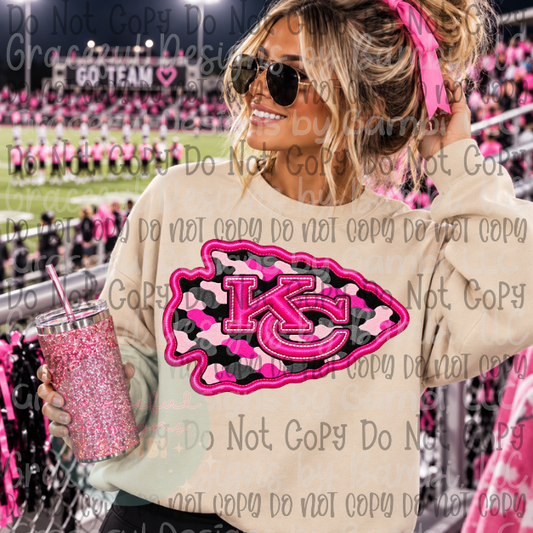 Faux Embroidered Pink Camo with Hot Pink Outline Football Collection Version 2