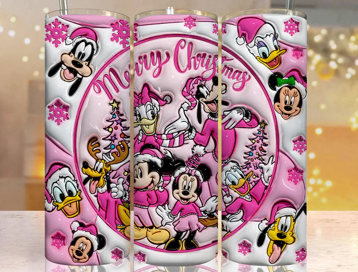 Christmas Friends Pink Inflated 20 oz Skinny Sublimation Tumbler