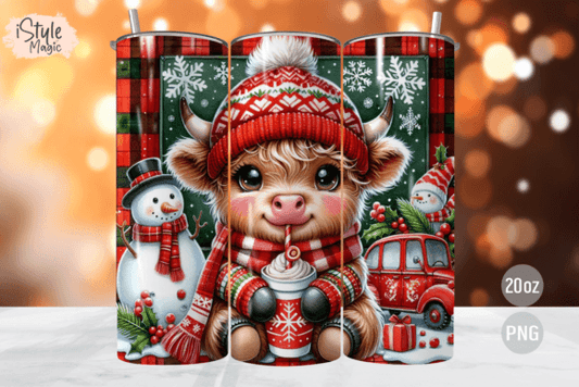 Christmas Highland Cow 20 oz Skinny Sublimation Tumbler