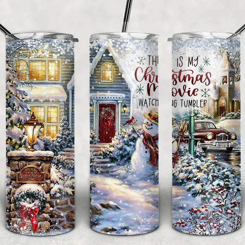 Christmas Movie Watching 20 oz Skinny Sublimation Tumbler