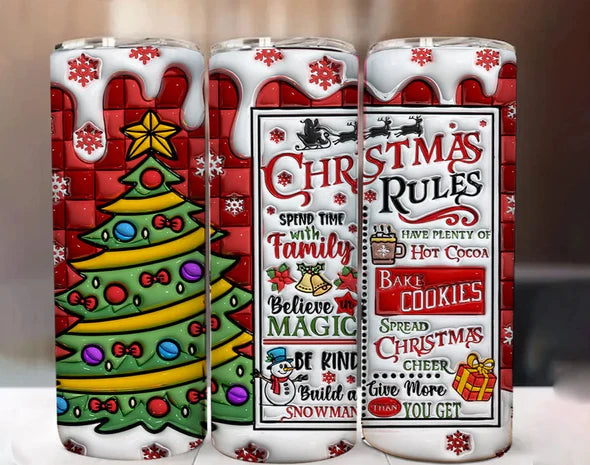 Christmas Rules Inflated 20 oz Skinny Sublimation Tumbler