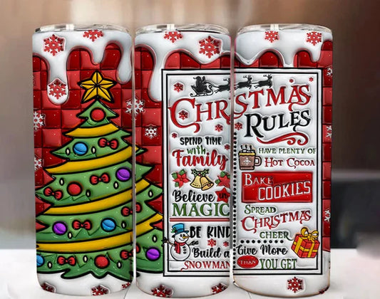 Christmas Rules Inflated 20 oz Skinny Sublimation Tumbler