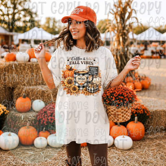 Coffee and Fall Vibes with Black/White Plaid Pumpkin