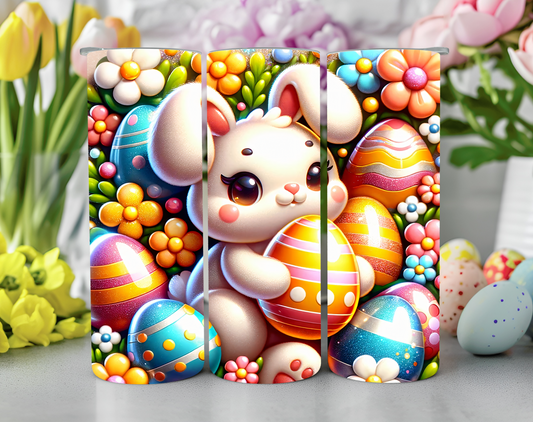 Colorful Single White Easter Bunny 20oz Sublimation Tumbler