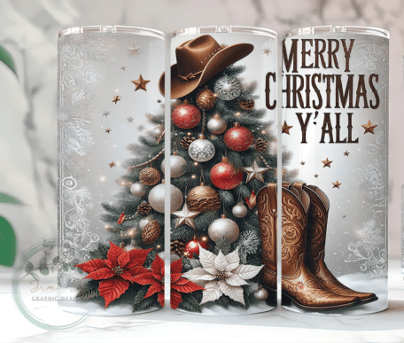 Country Christmas Merry Christmas Y'all 20 oz Skinny Sublimation Tumbler