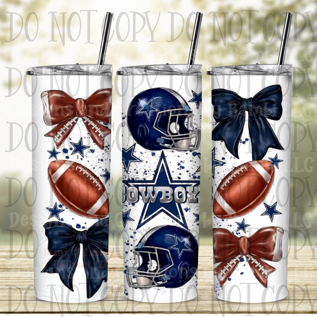 Cowboys Football and Bows 20 oz Skinny Sublimation Tumbler