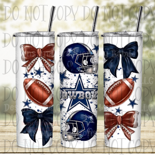 Cowboys Football and Bows 20 oz Skinny Sublimation Tumbler