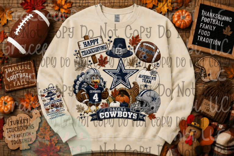 Faux Embroidery Thanksgiving Football Collection (Front/Sleeve)
