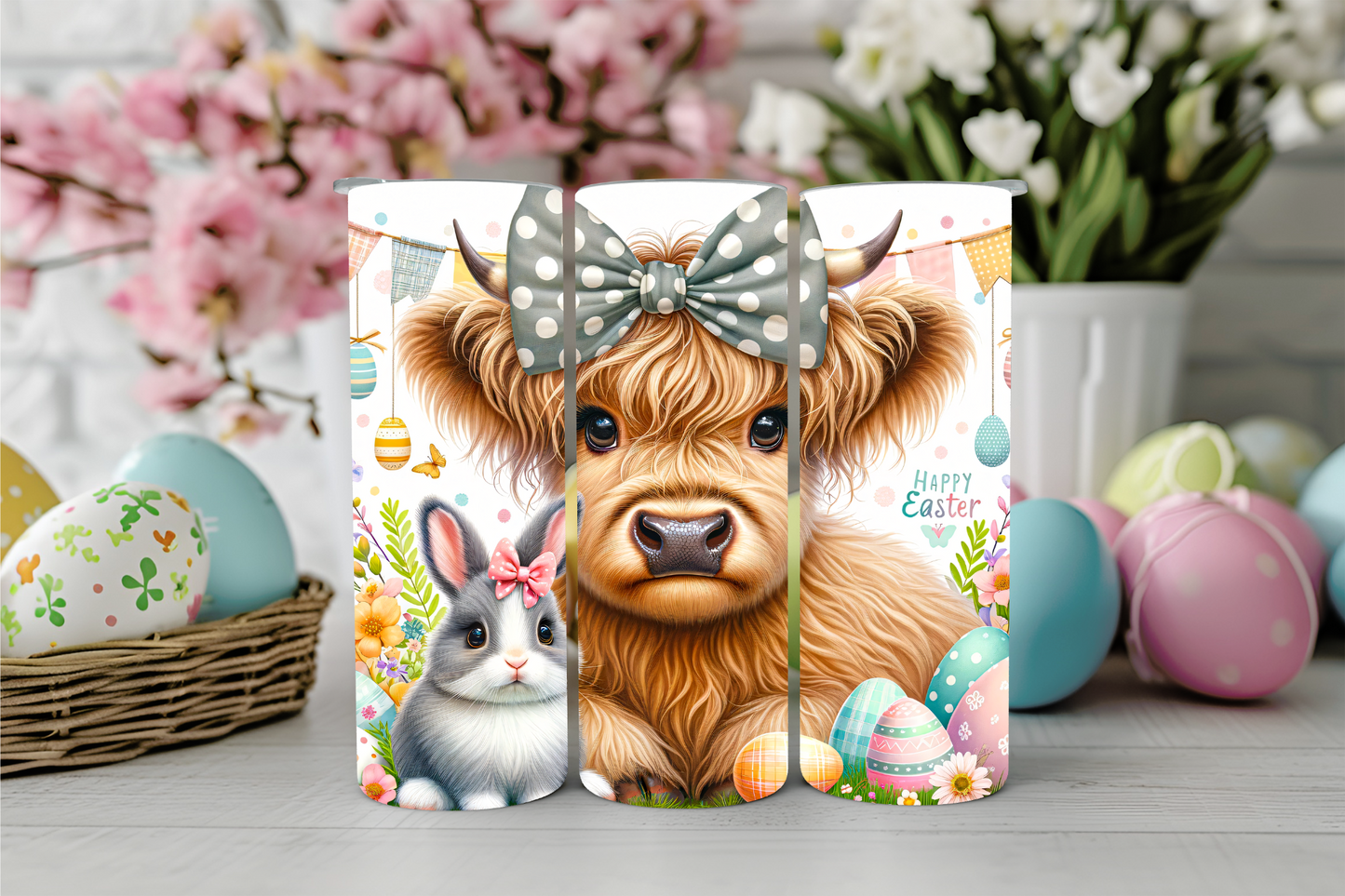 Easter Highland Cow 20oz Sublimation Tumblers