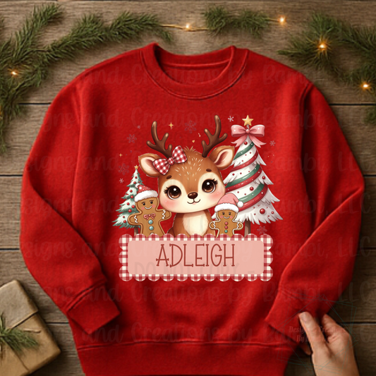 Custom Personalized Girl Reindeer with Gingerbread