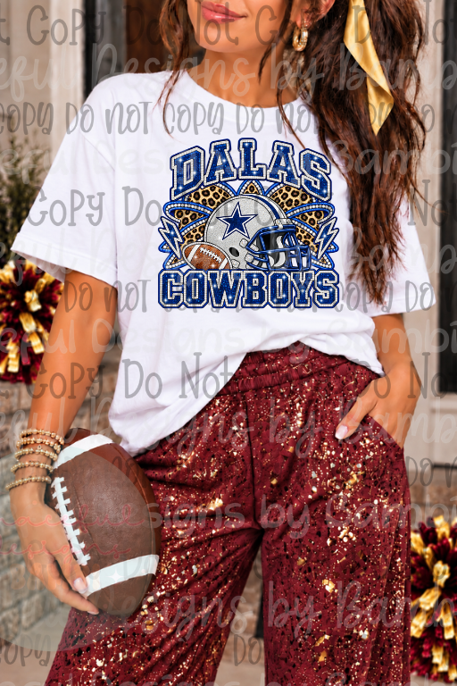 Faux Embroidery- Glitter Leopard Bow-Helmet Football Collection