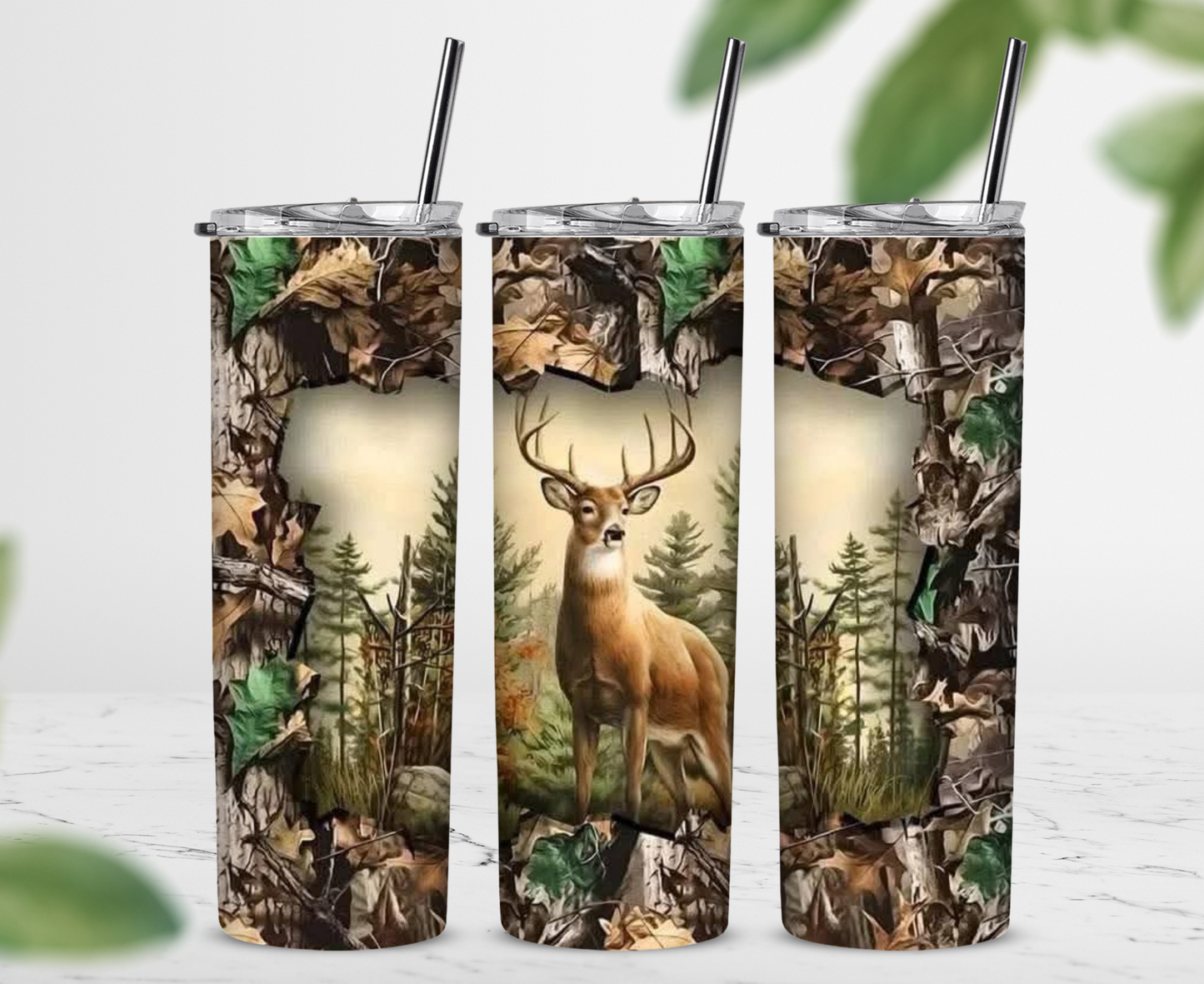 Deer and Camo 20 oz Skinny Sublimation Tumbler