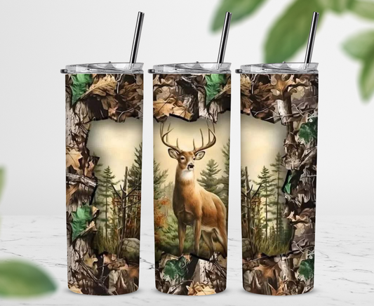 Deer and Camo 20 oz Skinny Sublimation Tumbler