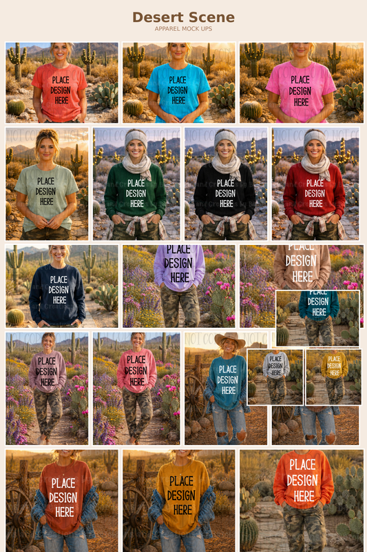 Desert Scene Apparel Mock Ups (Gildan Brand)