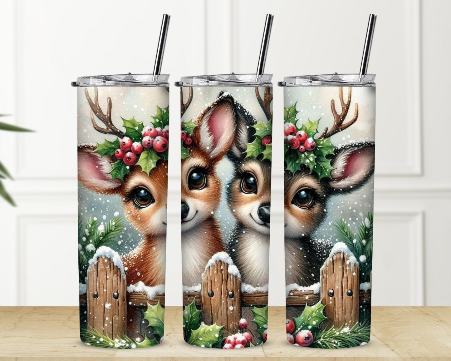 Duo of Christmas Reindeer 20 oz Skinny Sublimation Tumbler