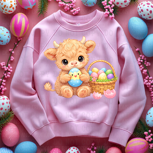 Easter Highland Cow with Eggs