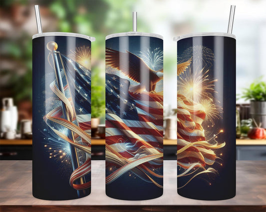 Eagle Flag in Sky 20 oz Skinny Sublimation Tumbler