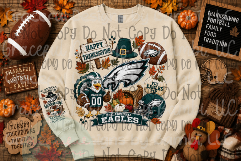 Faux Embroidery Thanksgiving Football Collection (Front/Sleeve)