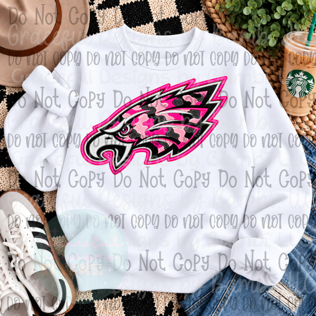 Faux Embroidered Pink Camo Mascot Football Collection Version 1