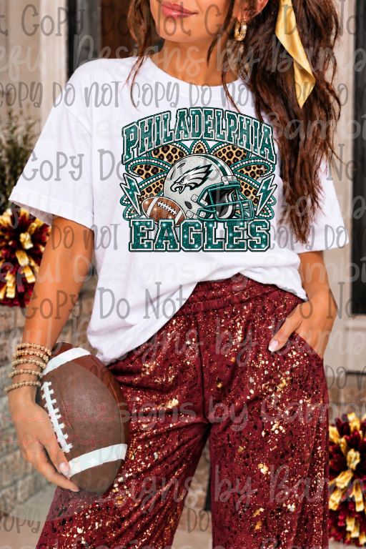 Faux Embroidery- Glitter Leopard Bow-Helmet Football Collection