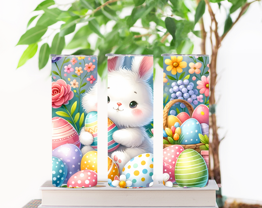 Cute Single White Bunny and Eggs 20oz Sublimation Tumbler