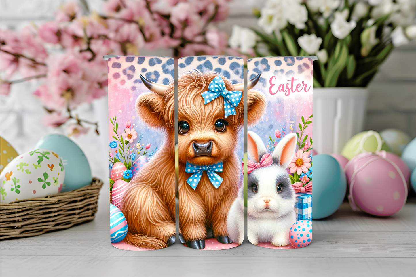 Easter Bunny and Highland Cow 20oz Sublimation Tumbler