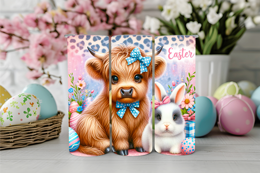 Easter Bunny and Highland Cow 20oz Sublimation Tumbler