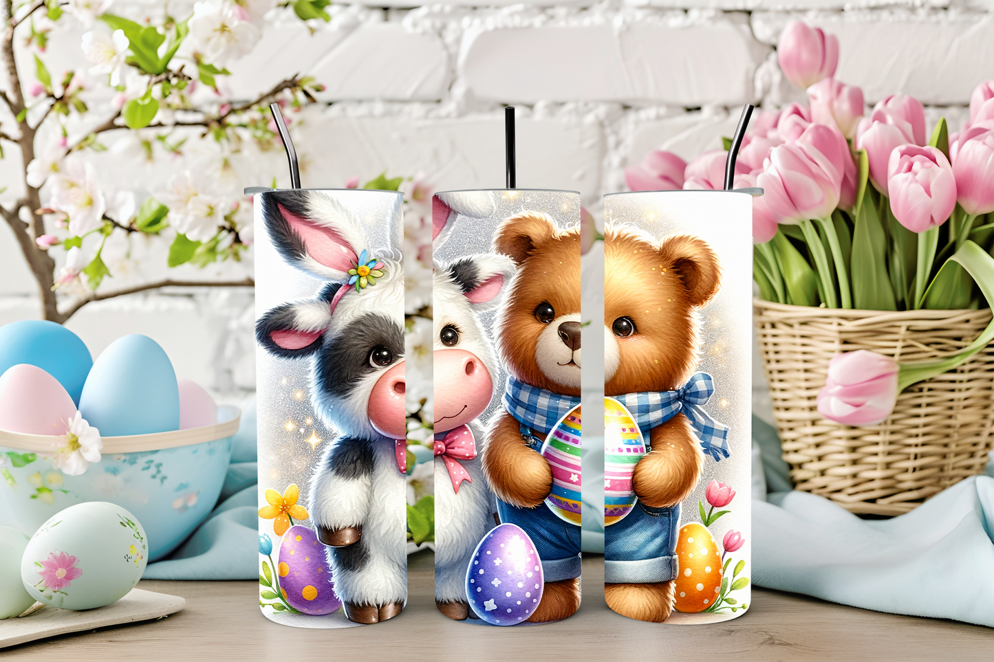 Easter Cow and Bear Duo 20oz Sublimation Tumbler