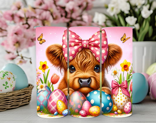 Easter Eggs and Highland Cow 20oz Sublimation Tumbler
