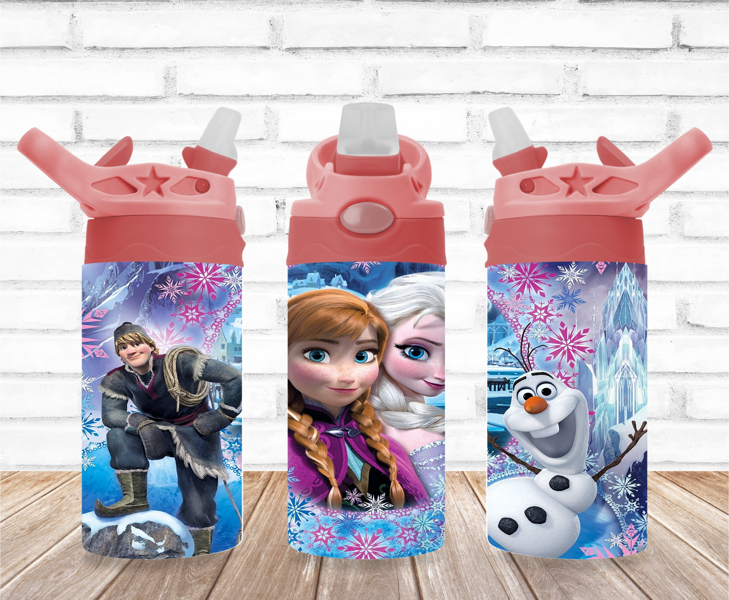 Elsa and Anna with Olaf 12oz Flip Top Sublimation Tumbler