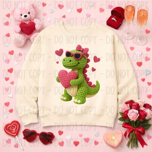 Faux Yarn Girl Dino Valentine