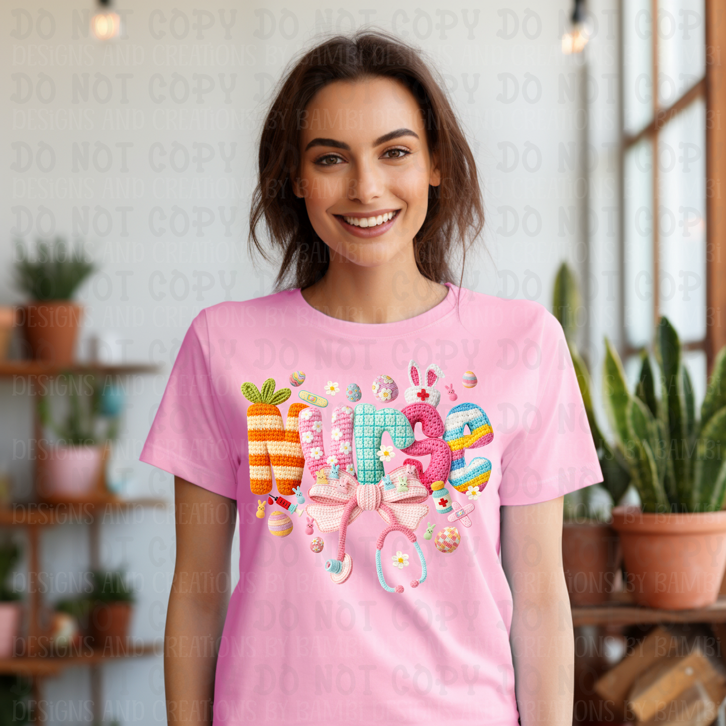 Faux Yarn Multi Font and Colors Nurse Easter