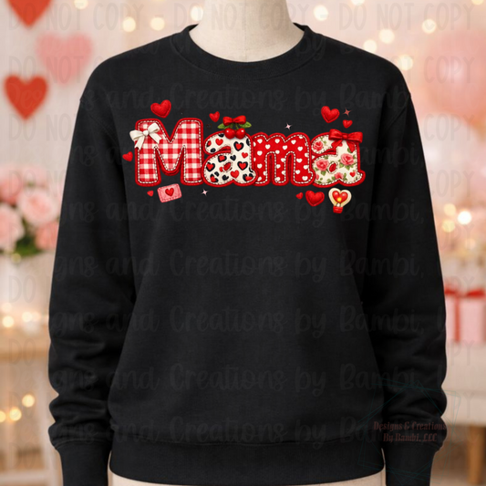 Faux Embroidery Valentine Mama Red