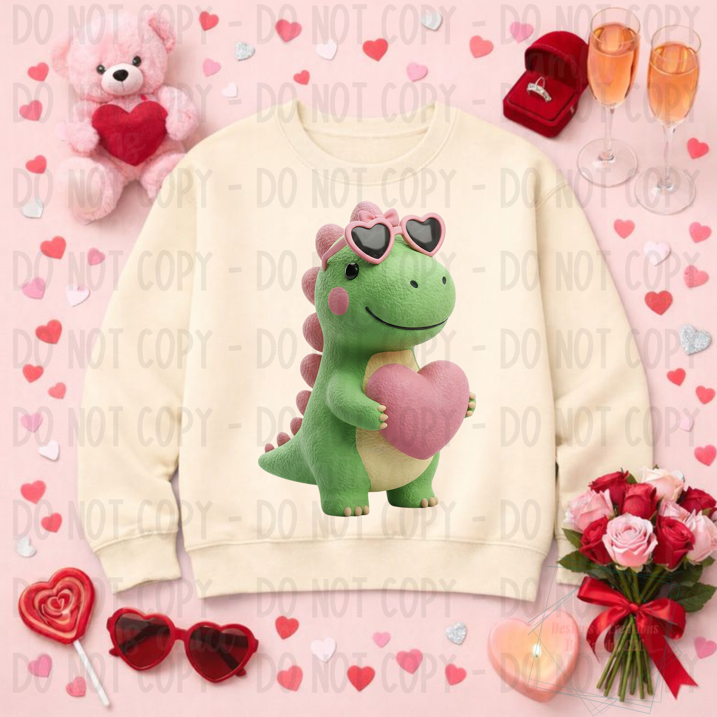 Faux Yarn Girl Dino with Sunglasses Valentine